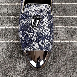   2016 Pure Manual Flash Novelty Wedding/Night Party Cowhide Leather Loafers Light Blue/Navy  
